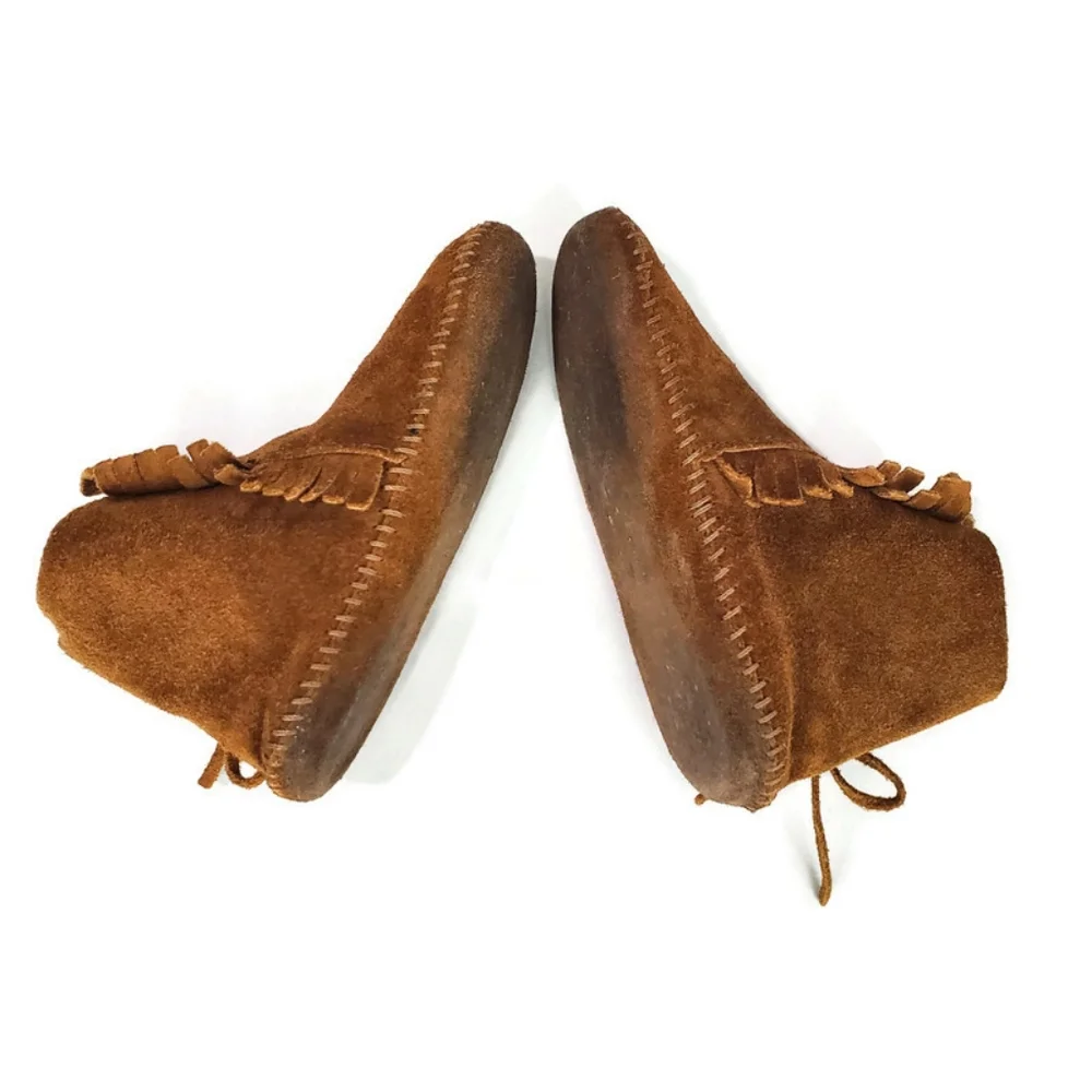 Minnetonka Kids' Concho Fringe Soft Sole Suede Leather Moccasins SZ 12 Western
